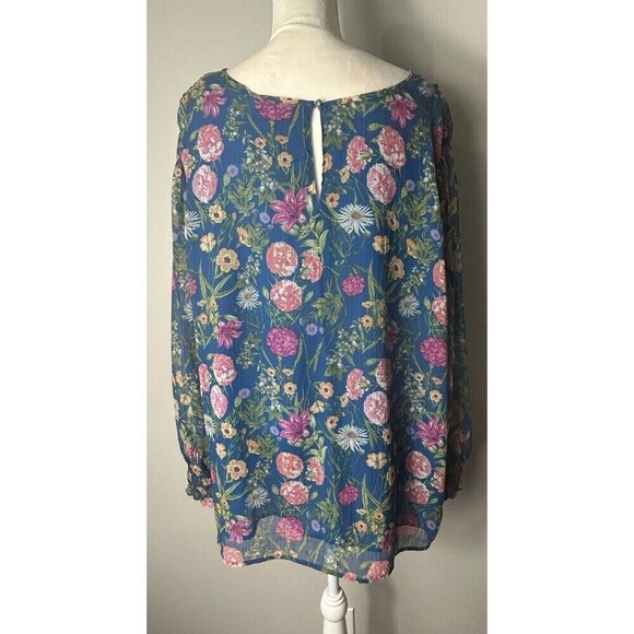 Terra & Sky Blue Smocked Chiffon Floral Blouse Plus Size 3X (24/26) - Picture 10 of 14